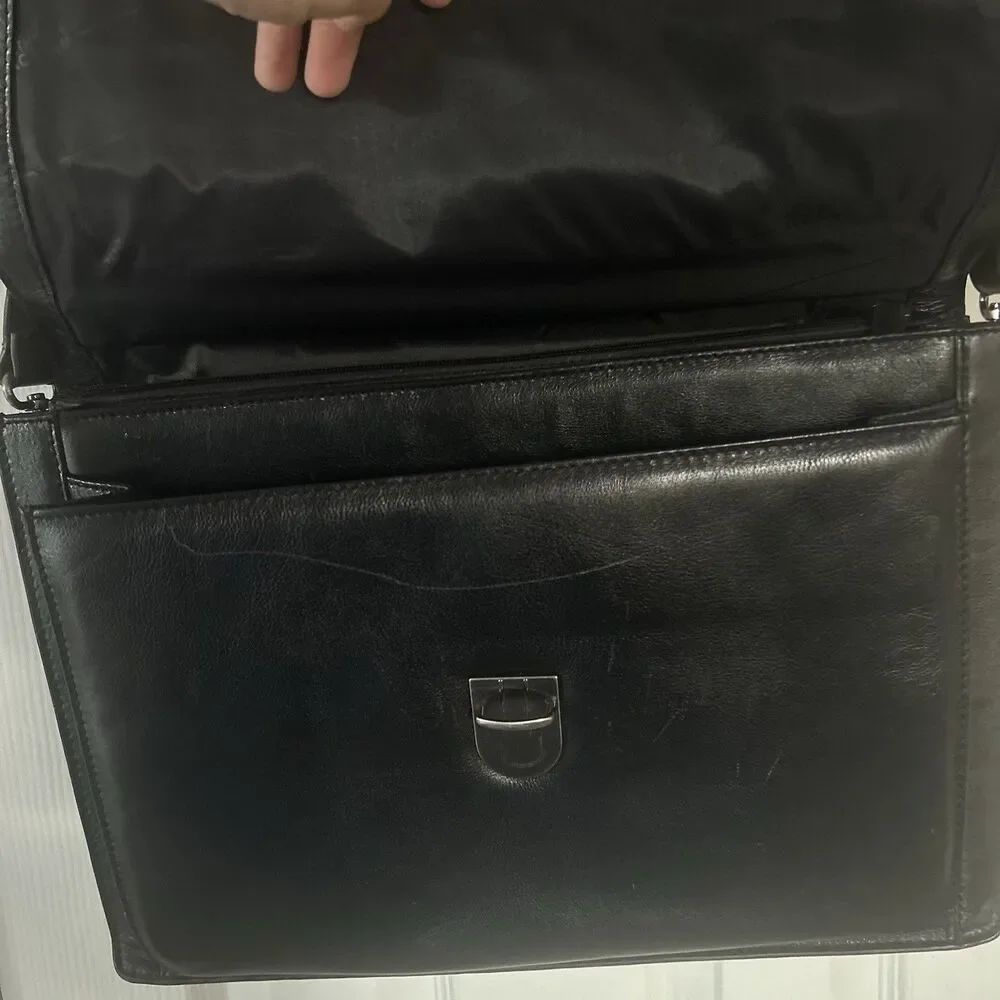 Kenneth Cole Reaction Laptop Briefcase Black Leather Mens Bag